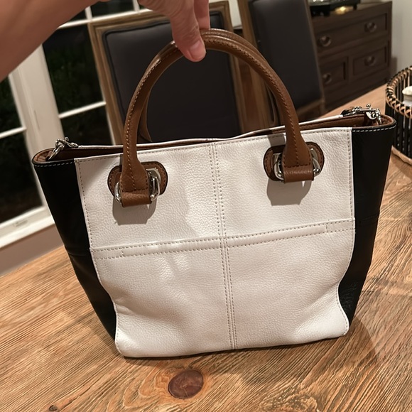 Tignanello leather mini tote white with black and brown. - Picture 3 of 14